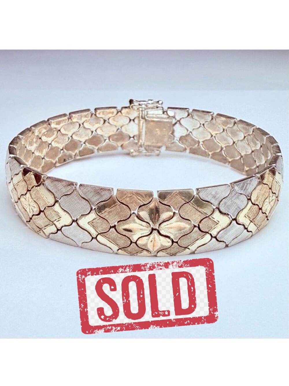 🎉Sold🎉 Snake Skin Diamond Cut Gold Vermeil Sterling Silver Quatrefoil Bracelet
